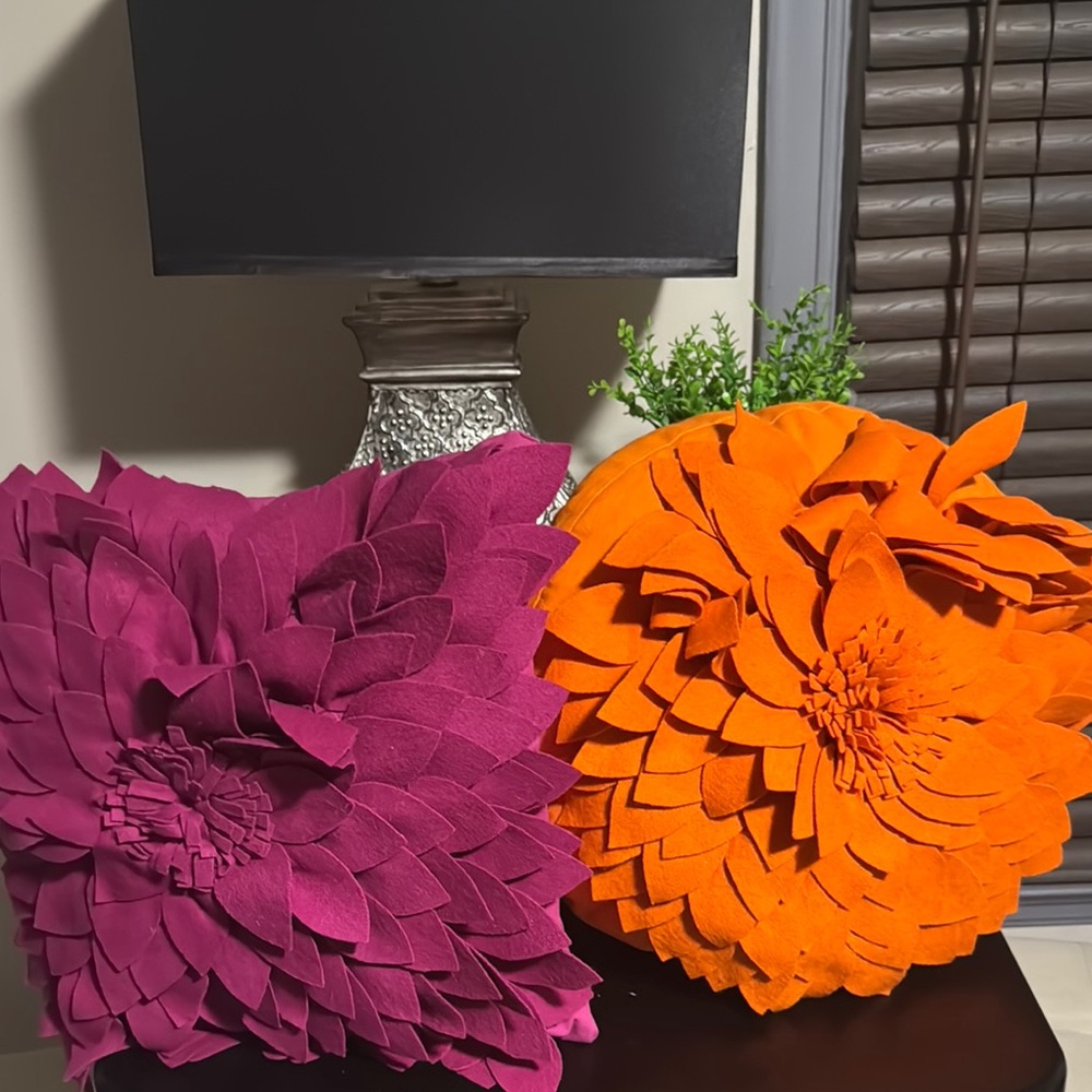 Vibrant Floral Accent Pillows - Purple and Orange